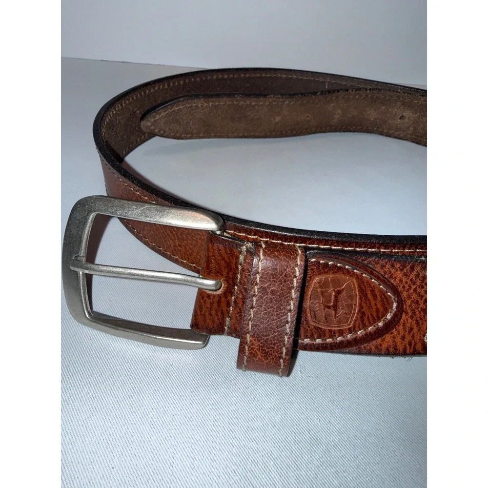 John Deere Mens Brown Pebbled Leather Belt XL 42-44 Logo Embossed Workwear